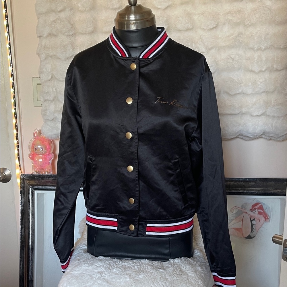 True Religion Black Varsity Jacket with Red and White Trim nwt - Picture 3 of 10